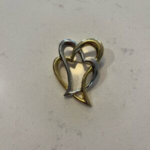 Gold and Silver Double Heart Brooch